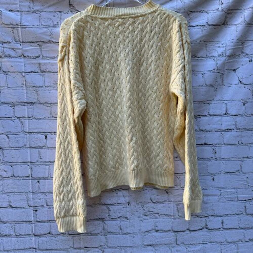 Talbots Vintage Sweater Cableknit Made USA Cream Chunky Fisherman Large Crew - Picture 2 of 7